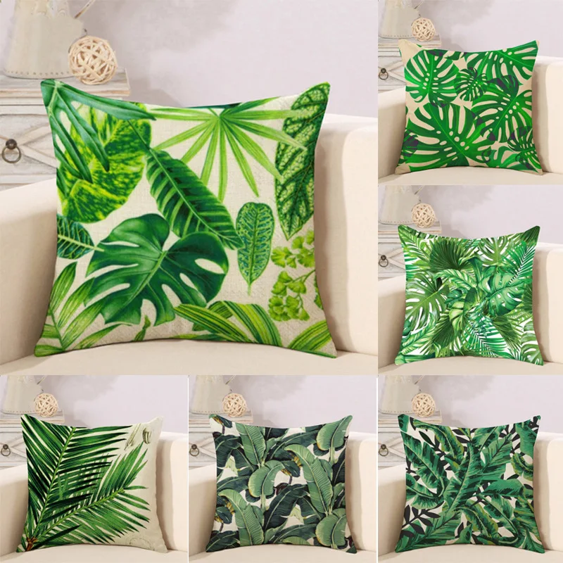 

Linen pillow tropical plant leaves flower fleshy banana leaf series The hotel bedroom living room sofa cushions Home Textiles