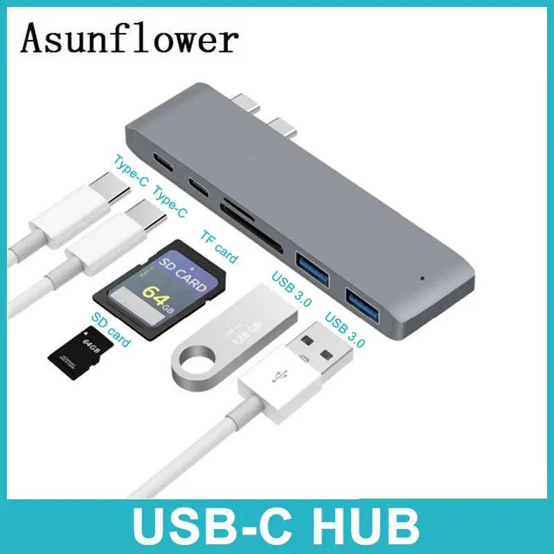

Dual USB 3.1 Type-C HUB To Card Reader USB C Hub 3.0 Adapter Combo with TF SD Slot for MacBook Pro 2016 2017 USB-C Power Deliver