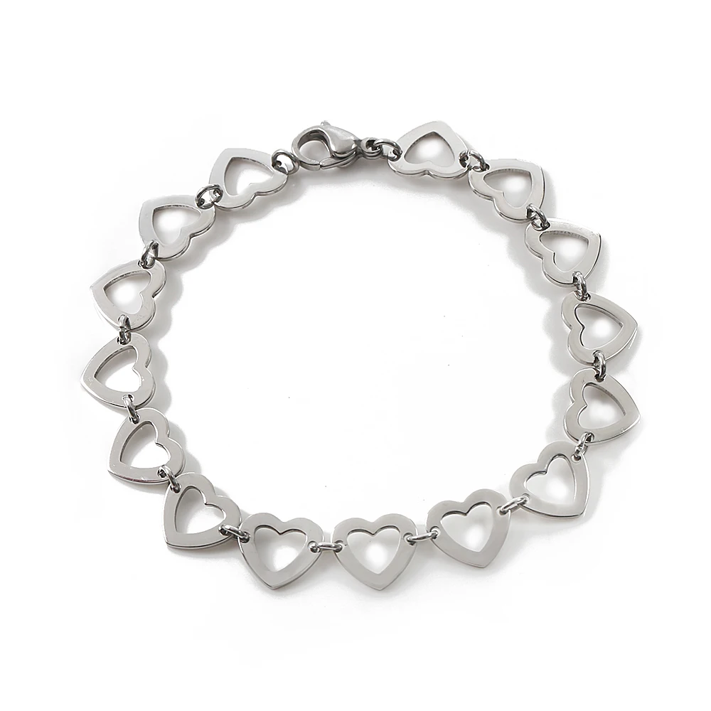 

TL Heart Charms Bracelet Hollow Circle / Clover Handmade Bracelets & Bangles for Women Gold/Silver Stainless Steel Jewelry
