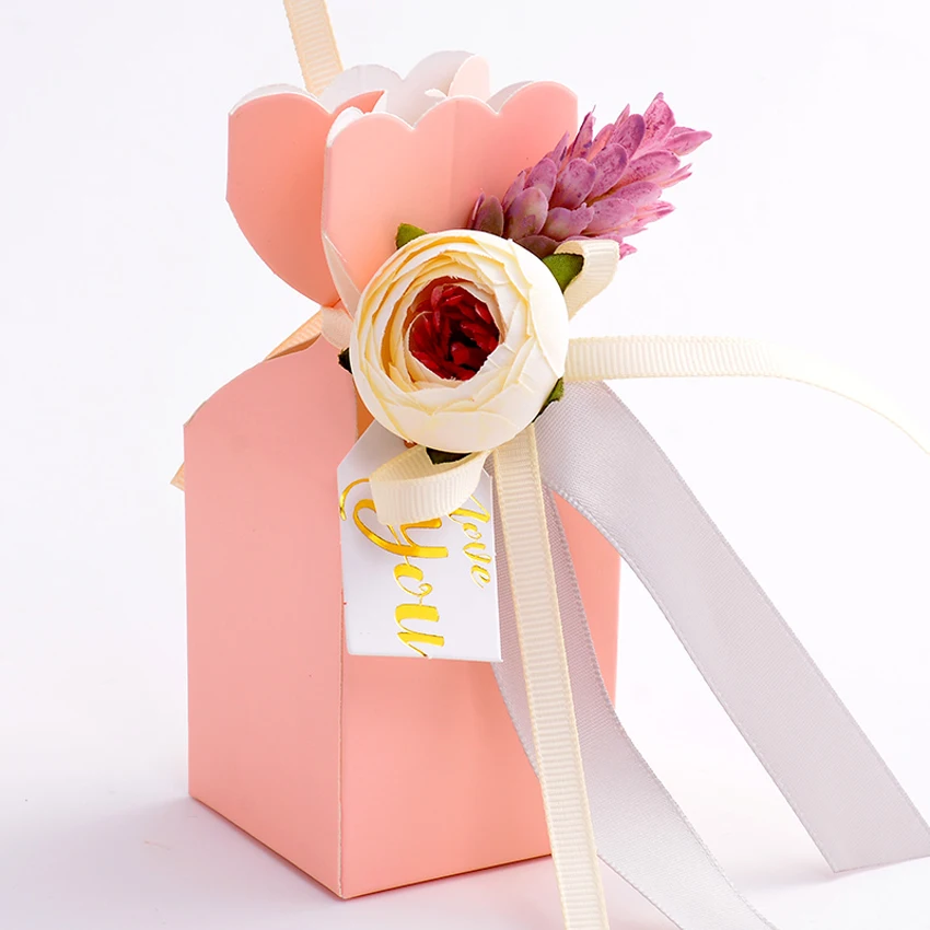 

25pcs/lot Candy Box wedding box Romantic flower paperboard gift box paper bag party wedding decor wedding gifts for guests