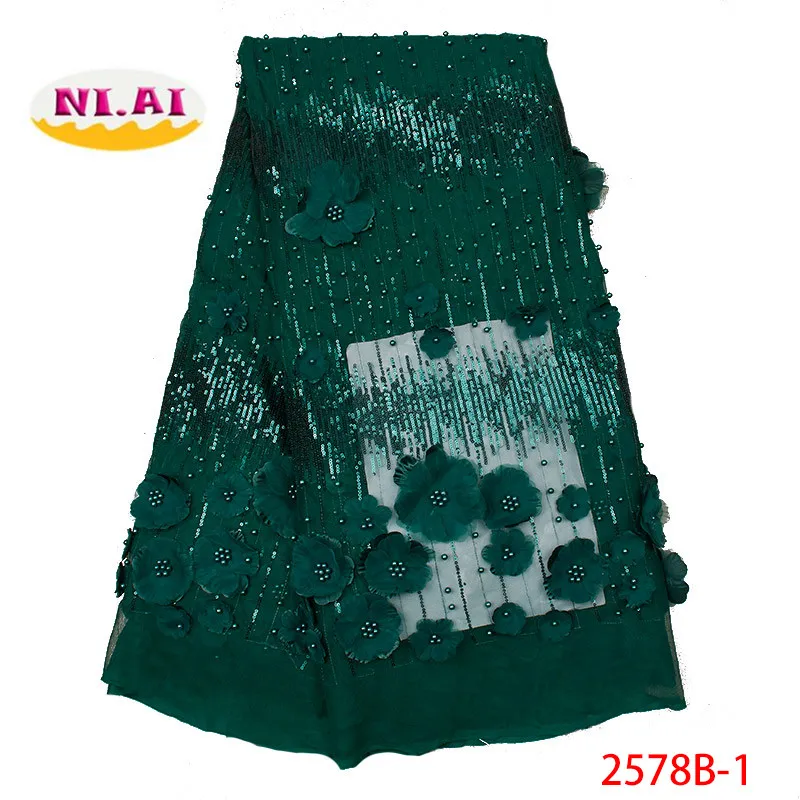 

2019 Latest African 3D Beaded Lace Fabric High Quality Lace Embroidered Tulle Fabric African French Net Lace Fabric XY2578B-1