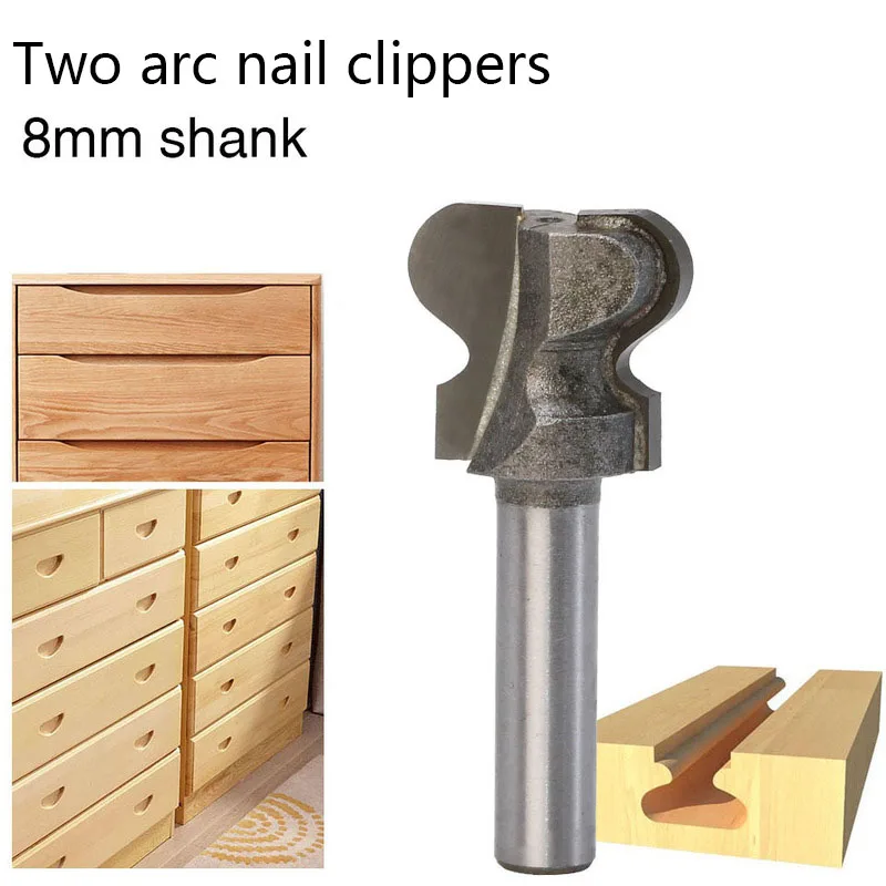 

1Pcs 8mm Shank Two Arc Nail Clipper Column Molding Wood Router Bit 19/22mm Tungsten Carbide Wood Milling Cutter