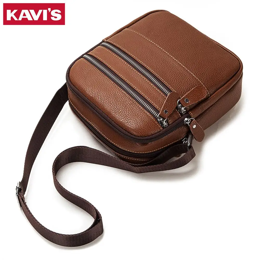 

KAVIS 100% Natural Genuine Leather Men Messenger Bag Crossbody Shoulder Handbag Chest Bag for Male Travel for Ipad Small Flap
