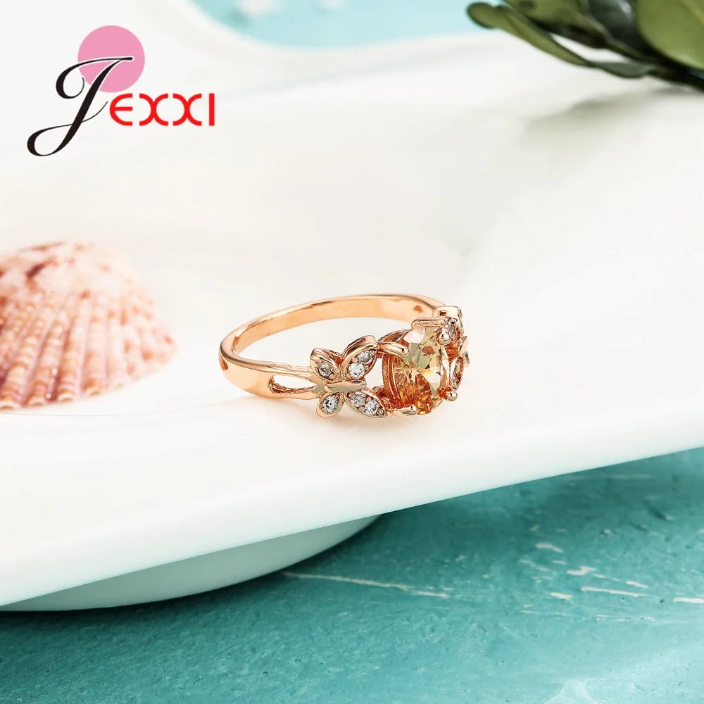 Luxury Charming Rose Gold Color Ring Big Promotion Popular Party Anniversary Finger Accessories Clear Crystal Popular