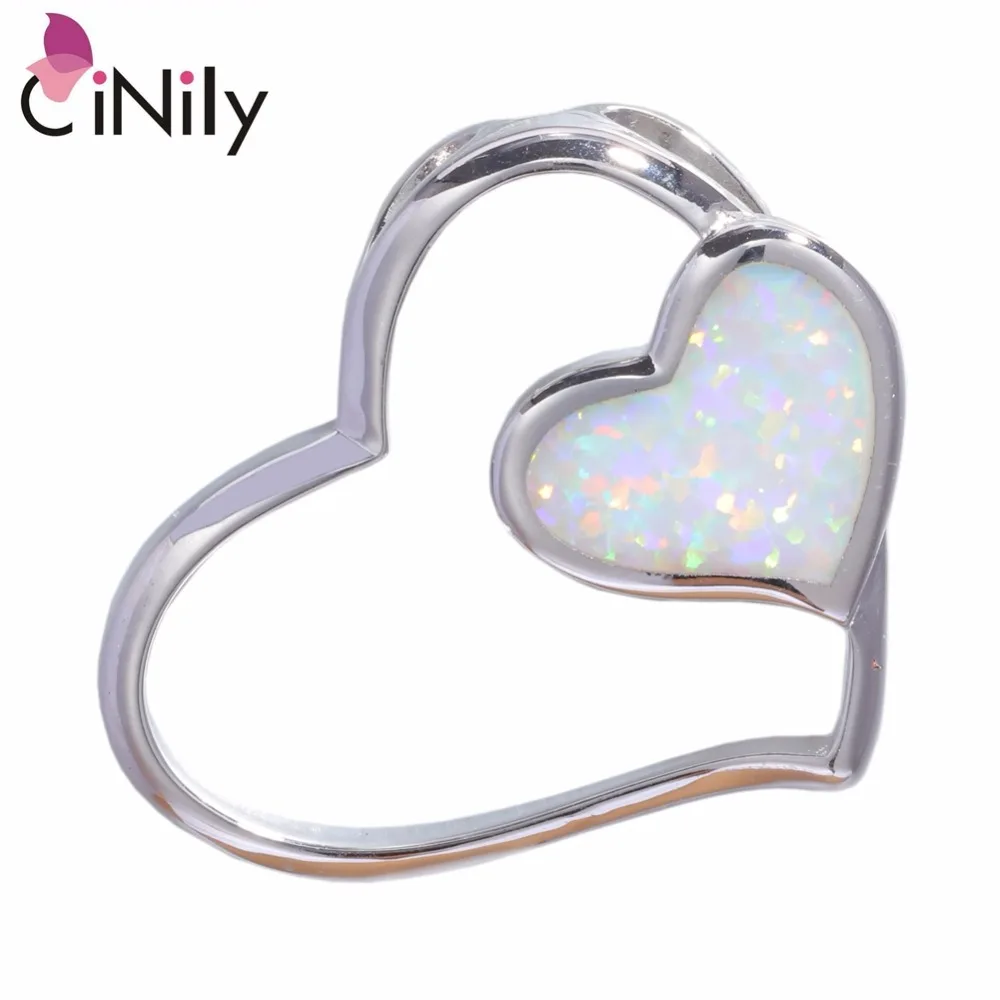 

CiNily Pure White Fire Opal Stone LOVE Big Dangle Pendants Silver Plated Heart Charm Without Chain Valentines Gift Girls Women
