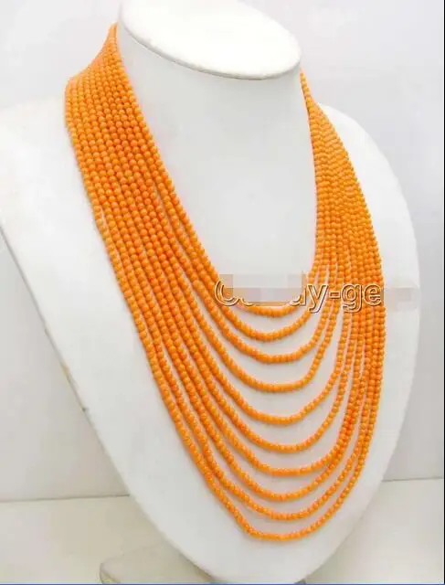 

Free Shipping>>new hot SALE Small 3-4mm Round Orange Natural Coral 18-27'' 10 strands necklace
