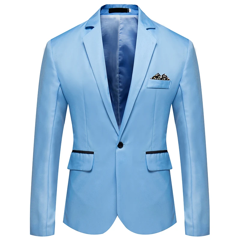 Новинка, мужской модный Повседневный приталенный пиджак на одной пуговице, мужской деловой роскошный пиджак, 8 цветов, маленький костюм, костюм для свадебной вечеринки - Цвет: Небесно-голубой