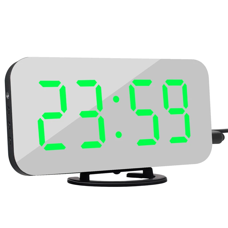 Mirror LED desk Wall Clock Digital Alarm Clocks Display modern Watches Nightlight Home Kitchen Office bedroom fashion Gift desk - Цвет: b-green