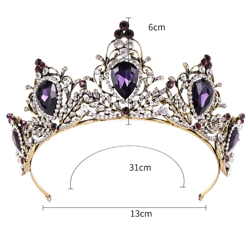 Фиолетовая винтажная корона для невесты, свадебная тиара, обруч, стразы, камень, роскошные подвески, ювелирные изделия для волос, светящиеся, модные, вечерние