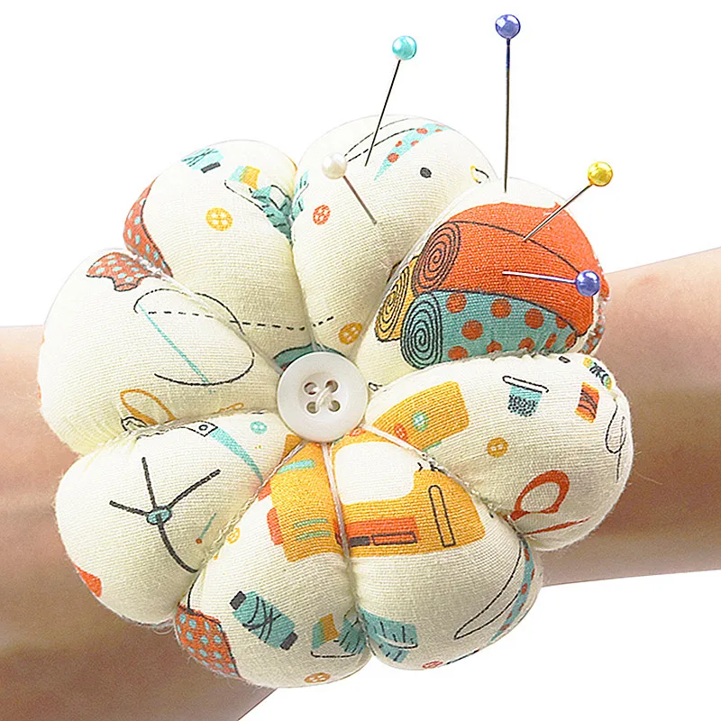

Cotton needle insert pad Pumpkin Soft Fabric Button Wrist Strap for Cross Stitch Sewing Safety Pin Cushion DIY sewing tools