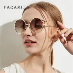 Faramita бренд передач Круглый Винтажные сплав женские солнцезащитные очки Европейская версия Личность Женский мужские солнцезащитные очки