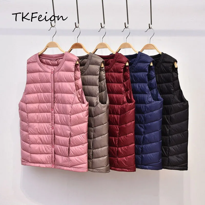 

Womens Autumn Winter Warm Vest Fashion Button O-neck Ladies Casual Slim Jackets Light Thin Style Female Sleeveless Coats 3XL 4XL