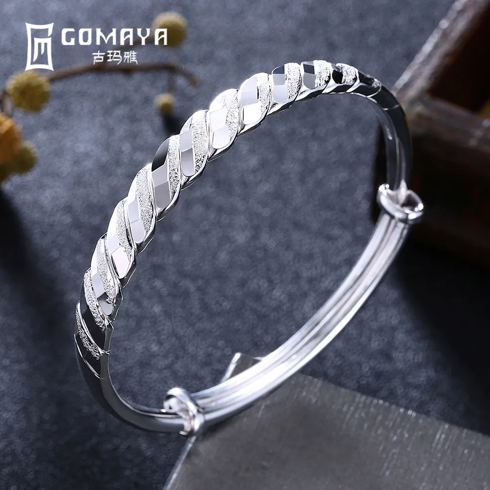 GOMAYA 100% 999 Sterling Silver Simple Style Bangles Bracelet for Women Girls Birthday Gift Elegant Fine Jewelry Adjustable GOMAYA 100% 999 Sterling Silver Simple Style Bangles Bracelet for Women Girls Birthday Gift Elegant Fine Jewelry Adjustable