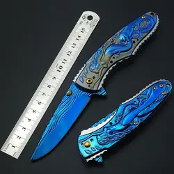 Русалка складной нож Синий титановый художественный нож Ручка складной сбор нож s инструменты выживания Охотничьи ножи Бесплатная