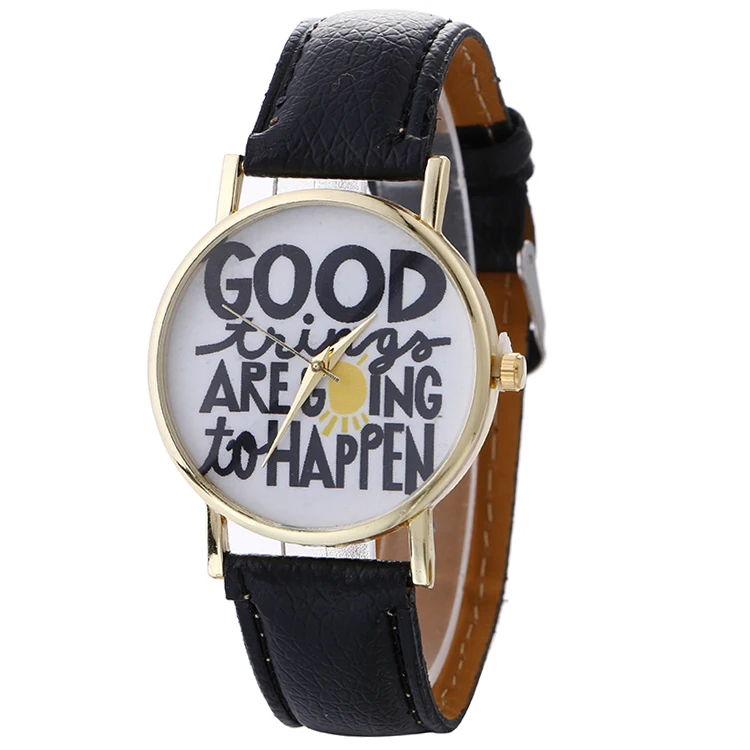 

Fashion Good Things are Going To Happen Watch Casual Women Wrist Watches Vintage Leather Quartz Watches 100pcs/lot