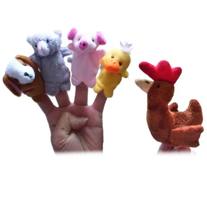 5 Pcs Frog Hen Mouse Animals Story Telling Finger Puppets 4