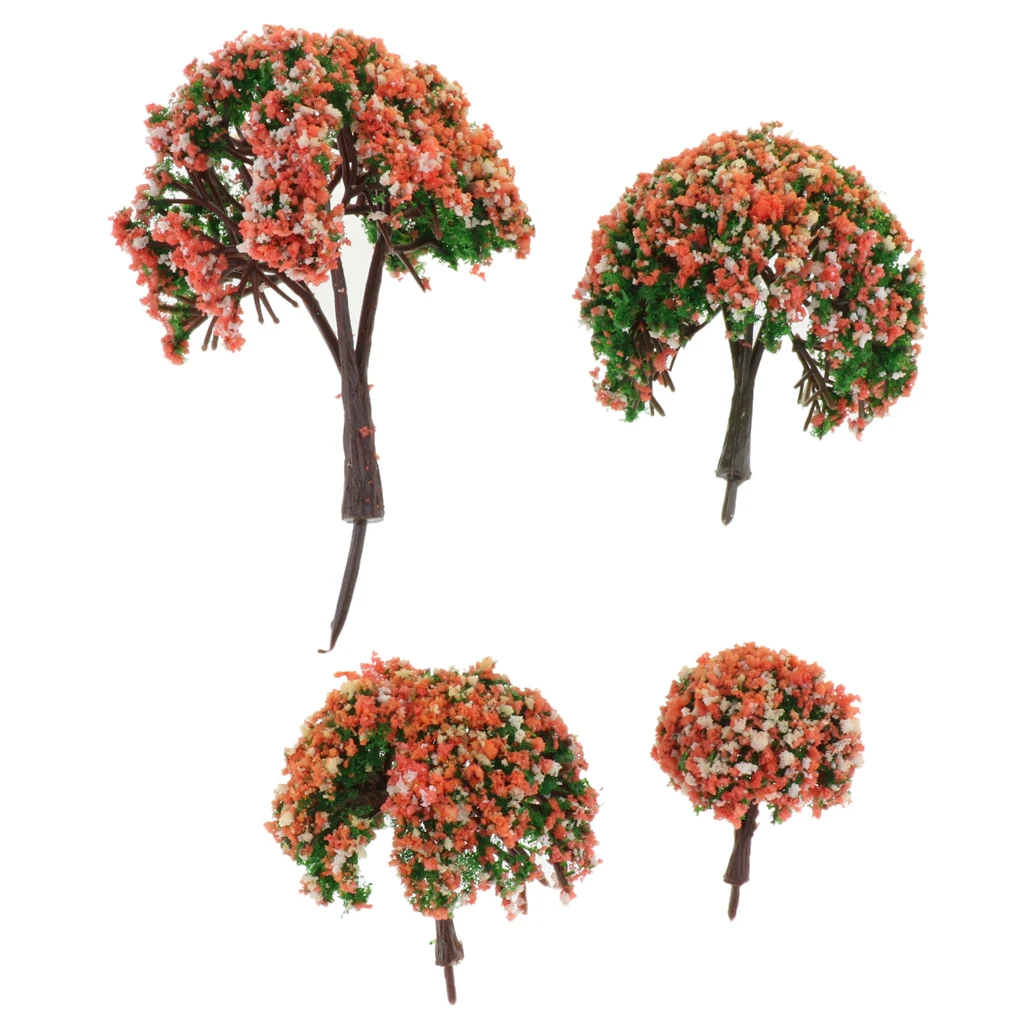 4pcs Railroad Landscape Sand Table Model Trees Miniature Scenery Layout 1.6- 3.94 Inch