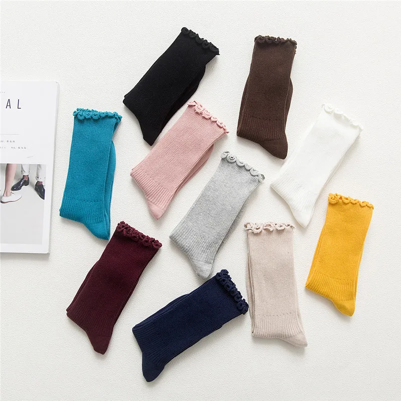 1 Pair 2018 Winter Women Socks Sweet Edible Fungus Lace Pile Cotton