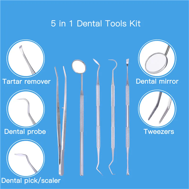 5Pcs Stainless Steel Dental Tool Set Kit Dentist Teeth Clean Hygiene