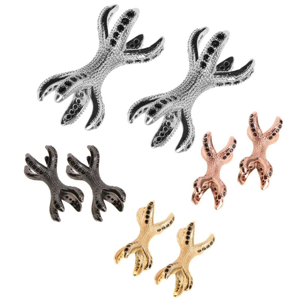 2 Pieces Micro Rhinestone Eagle Claw Bracelet Connector Beads Animal 8 Paw Design Punk Mens DIY Jewelry