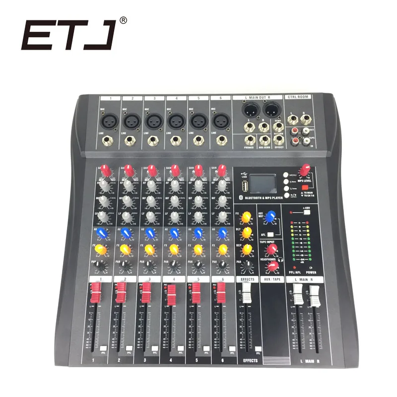 

ETJ Brand CT-6 Audio Mixer With USB Input Sound Console 6 Channels DJ Equipment 48V Phantom Power Supply