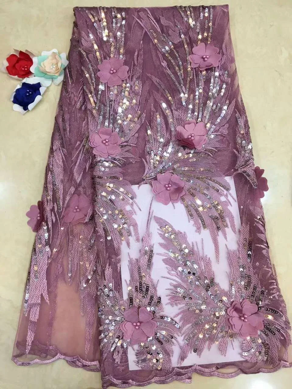 

2019 Nigerian French Tulle Lace Fabric Pink Color African Cord Lace High Quality Guipure lace fabric D199