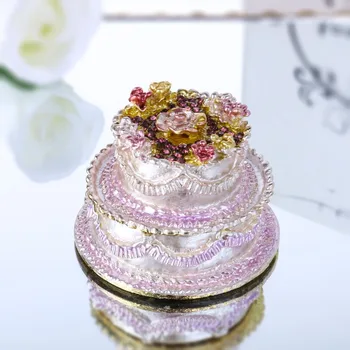 

H&D 3.4inch Hand-painted Patterns Cake Shaped Jewelry Trinket Box Collectible Ring Display holders for Women or Girl Gift Decor