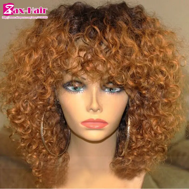 

Ombre Glueless Full Lace Human Hair Wigs For Black Women Lace Front Wig Curly 7A Virgin Brazilian Human Hair Lace Wig Two tone