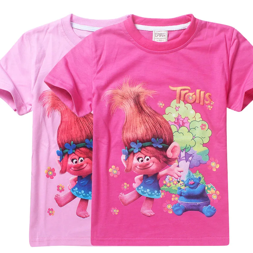 

2019 Summer Girls t shirts Tops New Fashion Cartoon Trolls Children Clothing Tops Tees Kids Girls cotton Short Sleeves T shirt