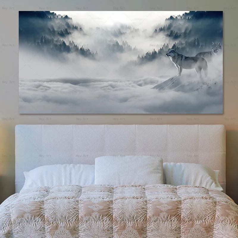 Canvas animal painting wall art picture posters and prints wolf landscape abstract canvas for living room no framed