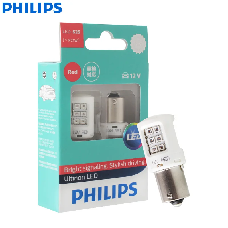 Philips Ultinon светодиодный S25 P21W BA15s 12В 11498ULRX2 красный цвет поворотные сигнальные лампы