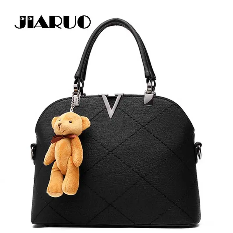  2017 Bear Women Leather Handbags Fashion Quilted Thread Shell Bags V Letter Ladies Tote Messenger Shoulder Bags bolsa feminina 