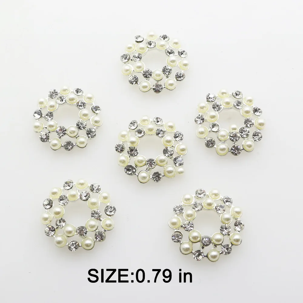 

10pcs/lot 0.79 in Pearl Button Jewelry Metal Plating Buttons Diamond Flatback Embellishment for Wedding Hair Ribbon Craft Decor