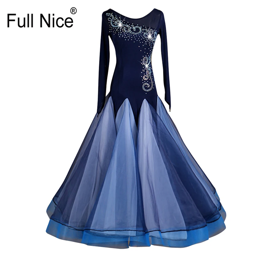 Women Girl Ballroom Dance Navy Long sleeve Modern dance one piece Waltz dress Flamenco Rumba Samba Practice Competition | Тематическая