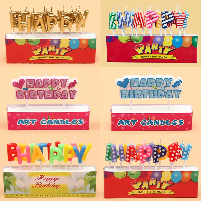 1 set Beautiful Golden letters polka dot str Creative Cartoon Kid's Birthday Cake/Cupcake Toppers Party Birthday Candle Creative