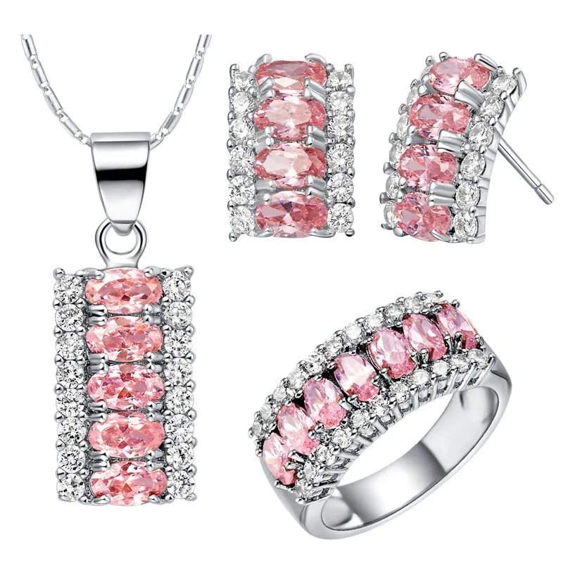 

brincos wholesal WGP Zircon Gem Noble gem Quartz Ring Pendant Earrings Necklace Luxury Set Women's White Filled