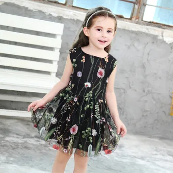 

European american baby girl dress embroidery mesh princess girls backless clothing sleeveless party cocktail dress evening kids