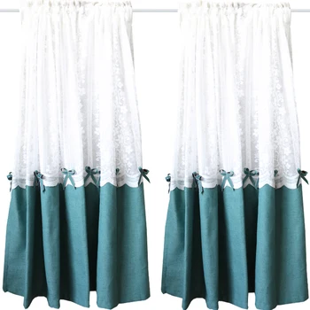 

White Lace Polyester Stitching Curtain Bow Half Curtain For Kitchen Cabinet Door Modern Home Decoration Short Curtain QT046#4