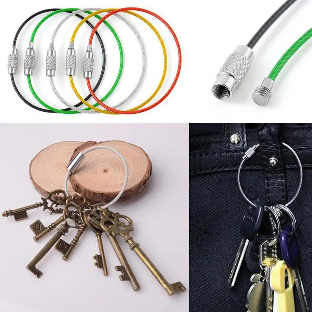 1pc 15.5cm Edc Cable Wire Loop Camping Luggage Tag Key Chain Ring Screw