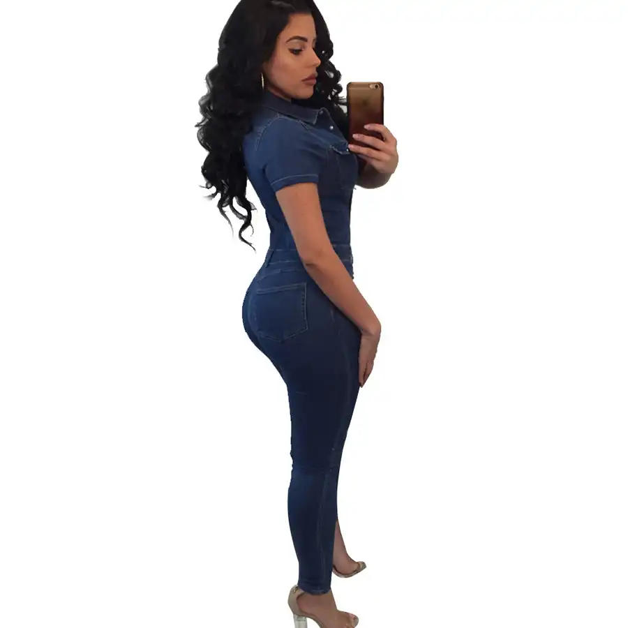 tight denim jumpsuit