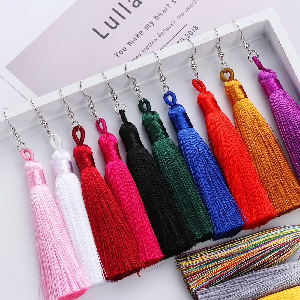 

Ethnic 14 Colors Boho Ear Dangle Drop Earring Long Tassel Silk Thread Earrings Vintage Punk Women Fashion Jewelry Drop Ship
