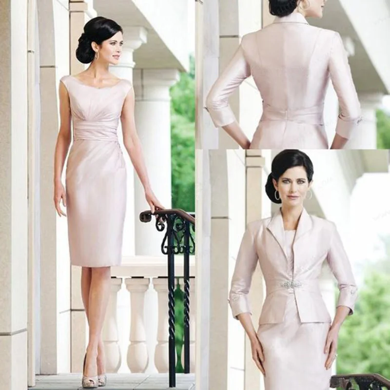 

High Quality Knee Length Mother Of the Bride Dresses Scoop Neck Sleeveless with Jacket Evening Dresses Cusom vestido de madrinha