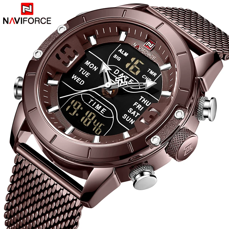 

NAVIFORCE Watch Men Sports Quartz Watches Top Luxury Brand Stainless Steel Waterproof LED Digital Wristwatch Relogio Masculino