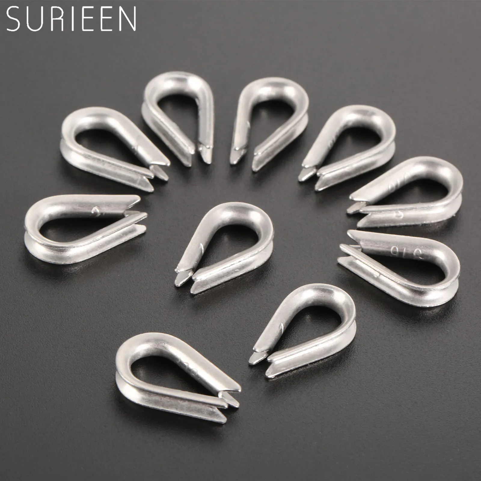 

SURIEEN 10pcs/Lot 2mm M2 Wire Rope Cable Thimbles Clamps Marine Grade 316 Stainless Steel Boat Sleeve Clip Fittings Cable Crimps