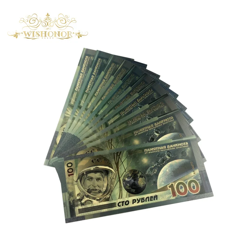 10 шт./лот Россия космическая банкнота 100 рубль банкнота в 24 к позолоченные поддельные деньги в качестве подарка