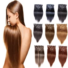 Clip In Human Hair Extensions 120G 220G Brazilian Straight Hair Clip In Hair Extensions 16″-26″ Piano Color 27/613 Clip Ins