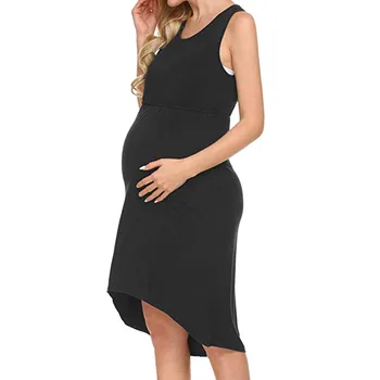 

Maternity Breastfeeding Dresses Solid Sleeveless Nursing Dress Summer Soft Clothes For Pregnant Women Slim Fit Plus Size Dress