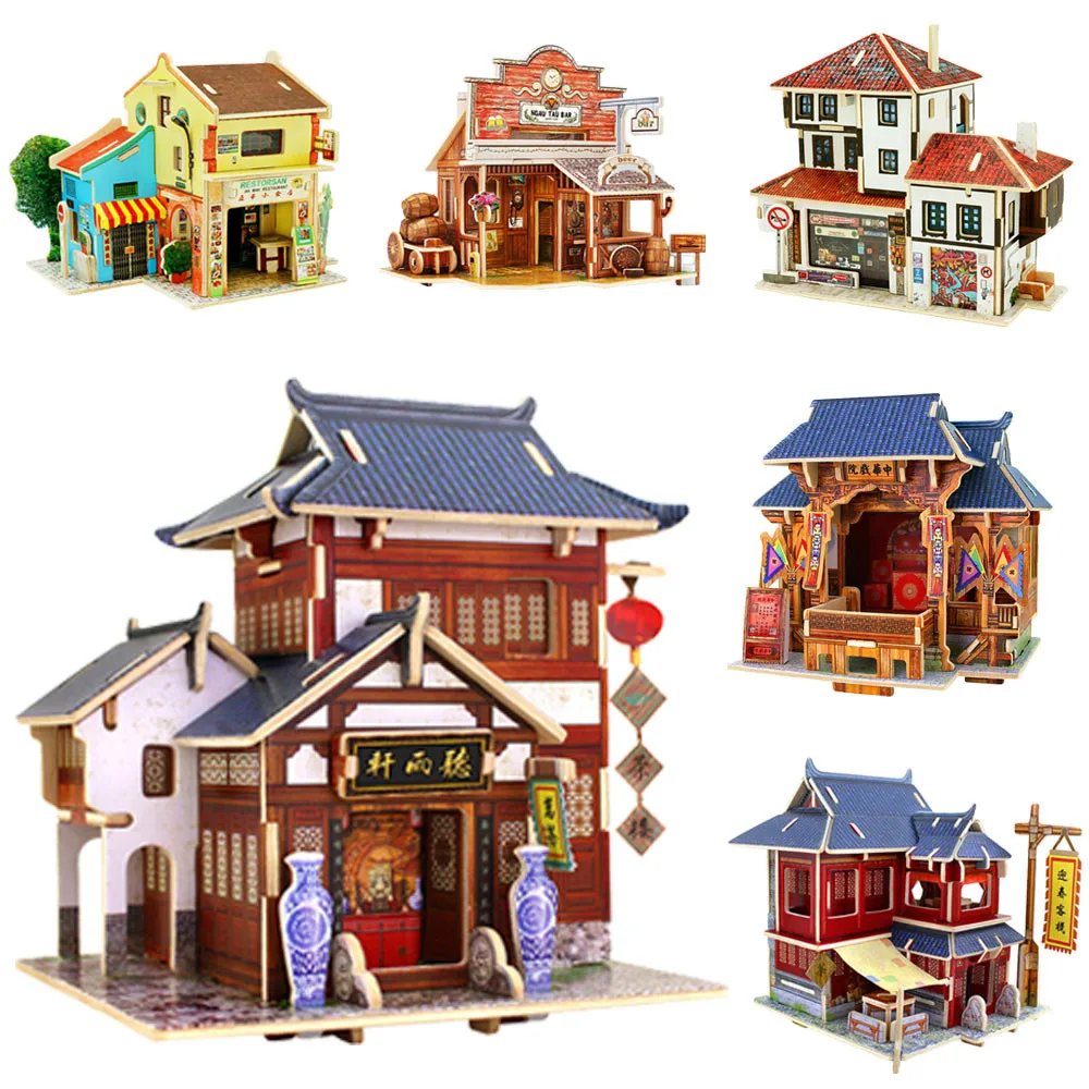Hot sale DIY Dollhouse Chinese style Hotel Wooden House Room Model Kits