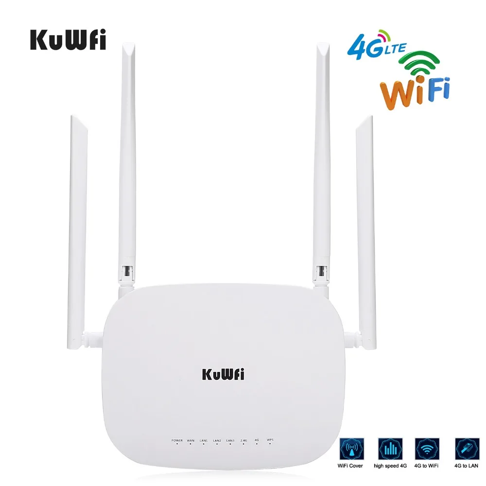 KuWfi 4G CPE маршрутизатор 3G/4G LTE Wifi 300 Мбит/с беспроводной роутер с 4 внешними антеннами