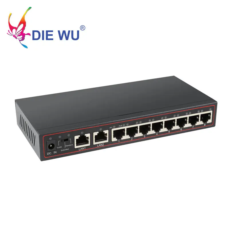 Diewu 10 Порты и разъёмы Poe коммутатора Ethernet сетевой коммутатор 10/100 Мбит/с концентратор 8 Порты Poe выключатель инъектор для Ip Камера(штепсельная Вилка европейского стандарта